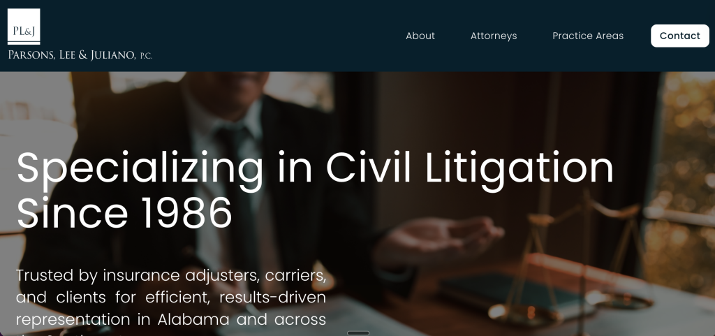 hero image of lawyer website